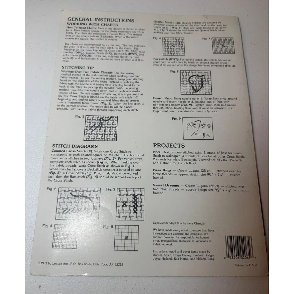 Vintage Leisure Arts Bear Hugs Cross Stitch Pattern Leaflet 2065 Richardson